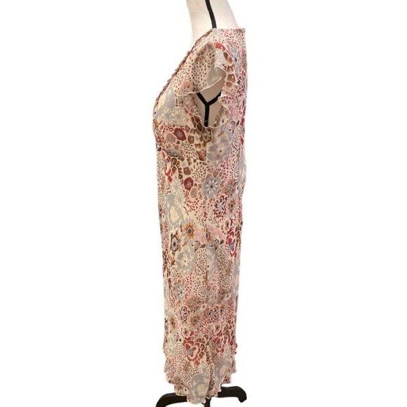 Believe Womens Chiffon Flutter Slip Dress Size 12 Lined Wood Beads Y2k Brown - Picture 7 of 16